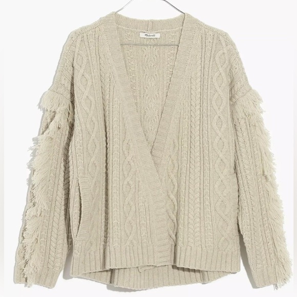 Madewell merino wool cableknit fringe cardigan - Picture 3 of 8